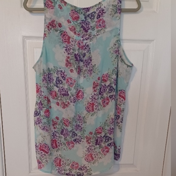 Torrid Floral Tank Top - Pink and Purple on Aqua - Picture 1 of 5